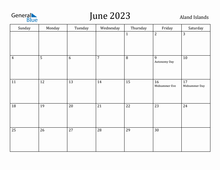 June 2023 Calendar Aland Islands