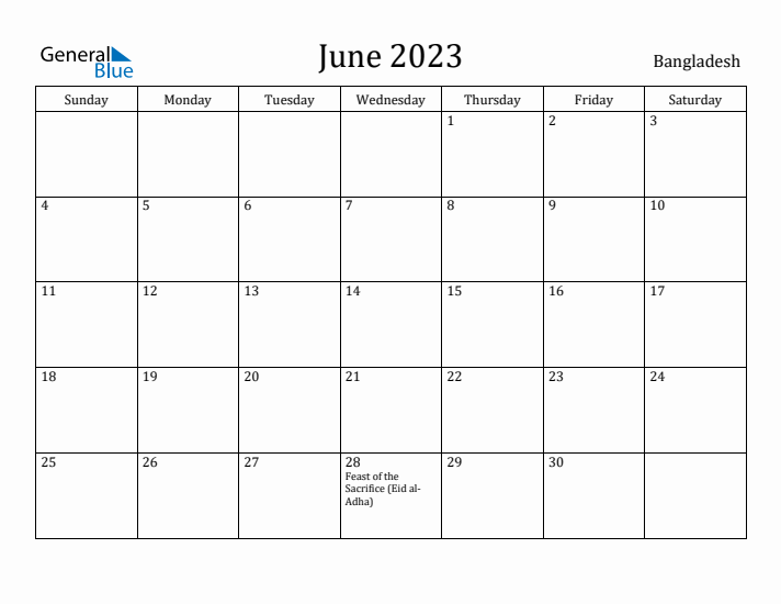 June 2023 Calendar Bangladesh