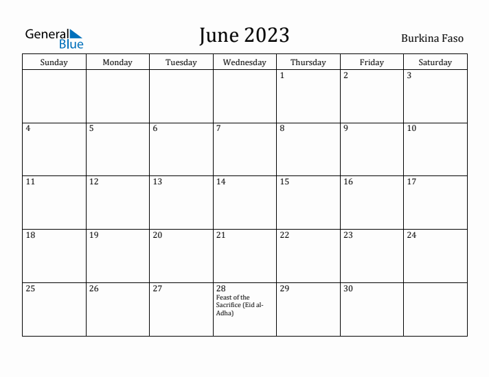 June 2023 Calendar Burkina Faso