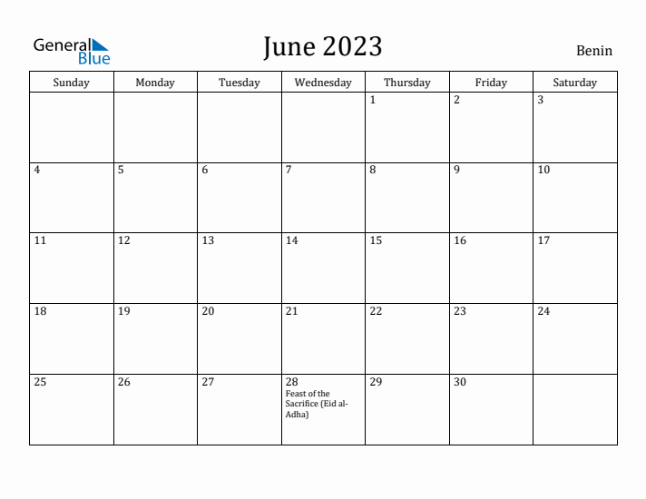 June 2023 Calendar Benin
