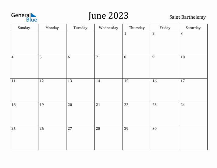 June 2023 Calendar Saint Barthelemy