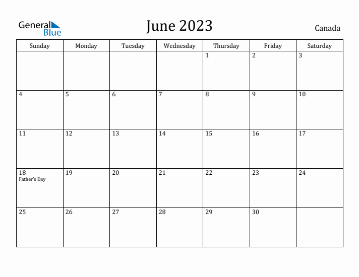 June 2023 Calendar Canada