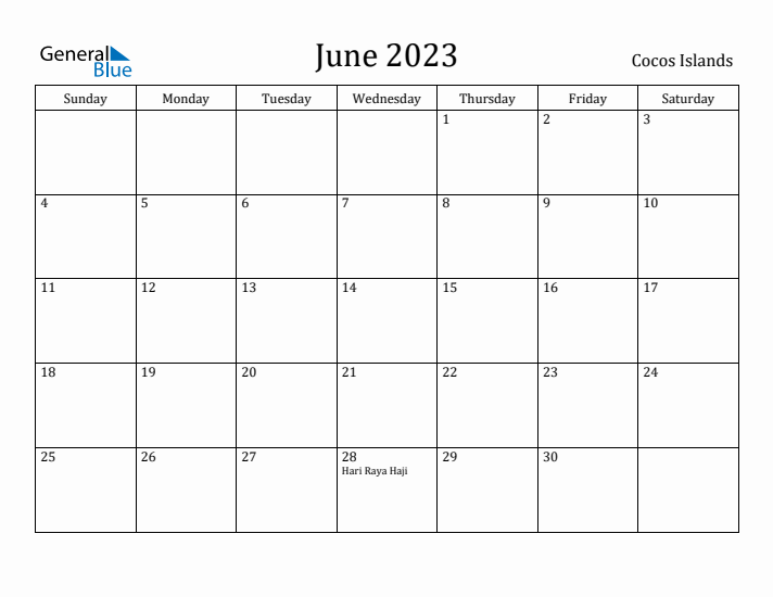 June 2023 Calendar Cocos Islands