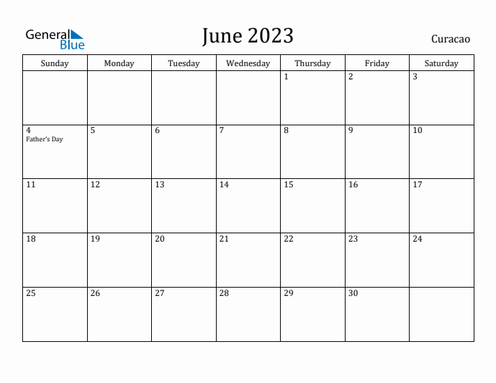 June 2023 Calendar Curacao