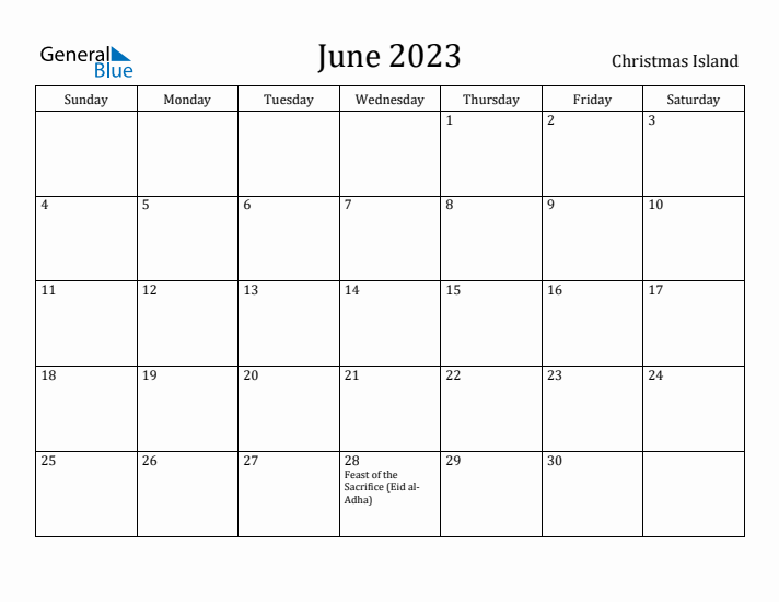 June 2023 Calendar Christmas Island