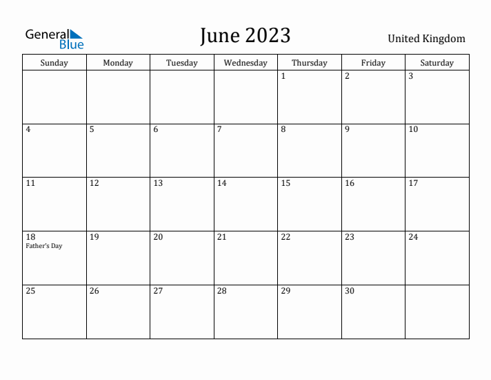 June 2023 Calendar United Kingdom