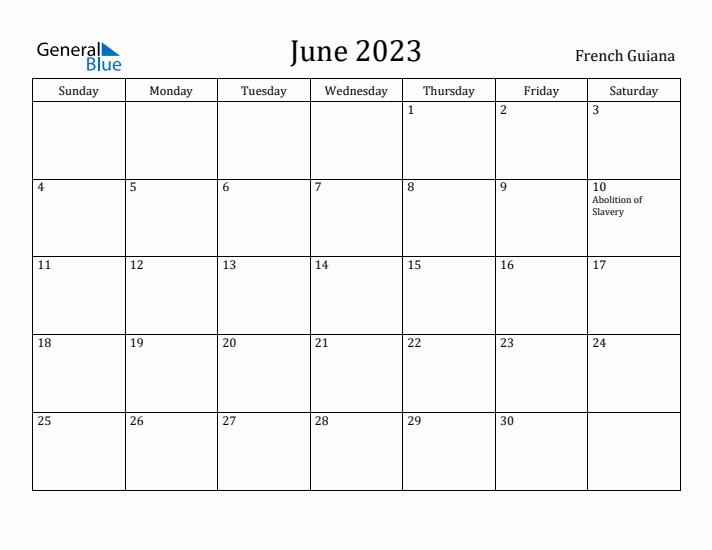 June 2023 Calendar French Guiana
