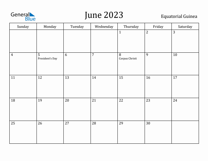 June 2023 Calendar Equatorial Guinea