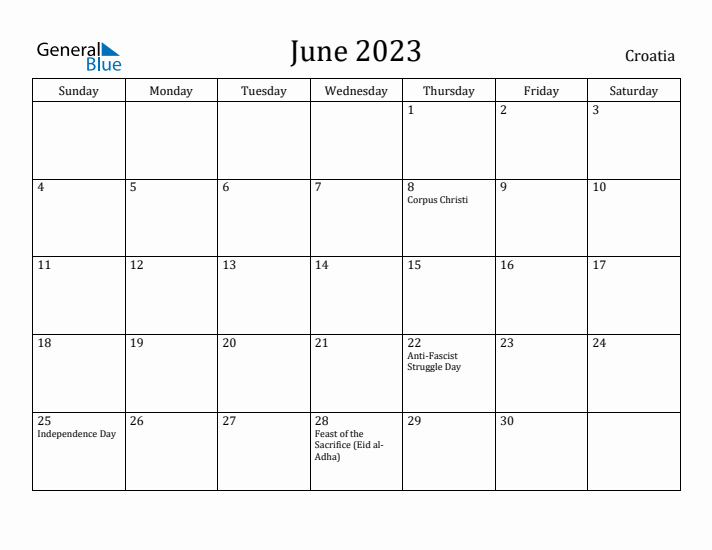 June 2023 Calendar Croatia