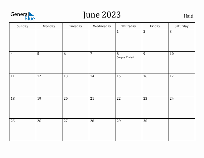 June 2023 Calendar Haiti