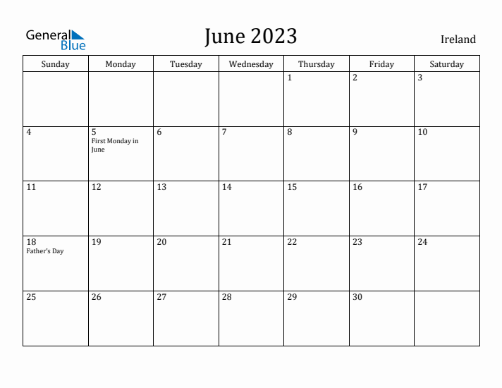June 2023 Calendar Ireland