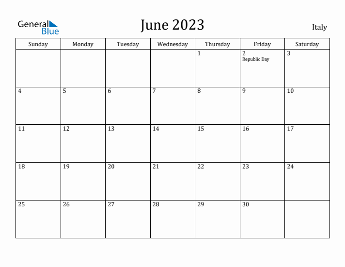 June 2023 Calendar Italy