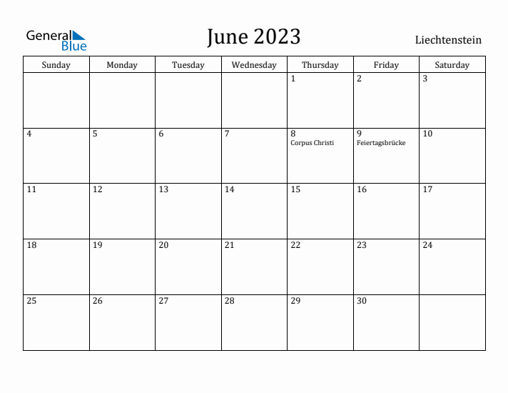 June 2023 Calendar Liechtenstein