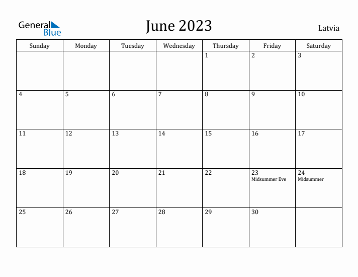 June 2023 Calendar Latvia