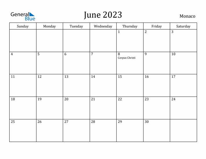 June 2023 Calendar Monaco
