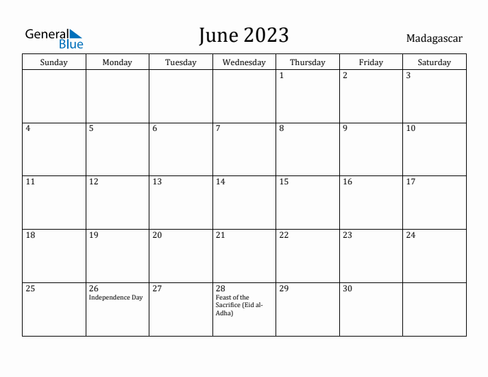 June 2023 Calendar Madagascar