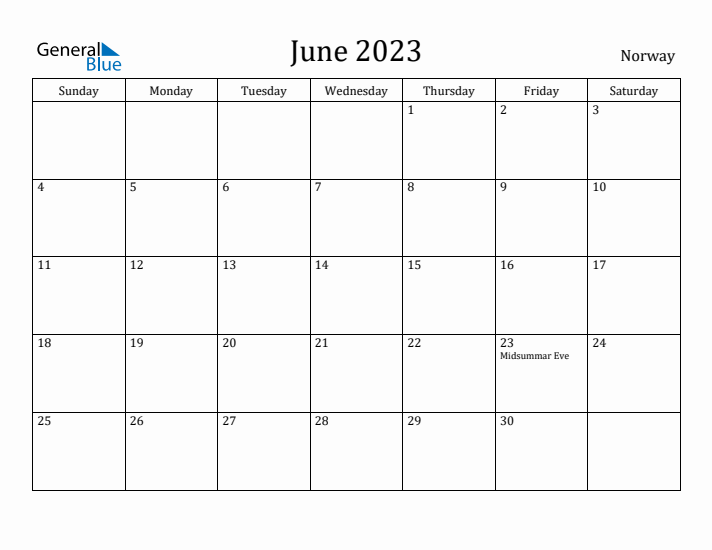 June 2023 Calendar Norway