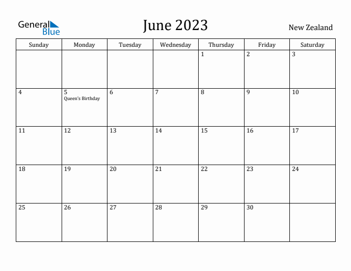 June 2023 Calendar New Zealand