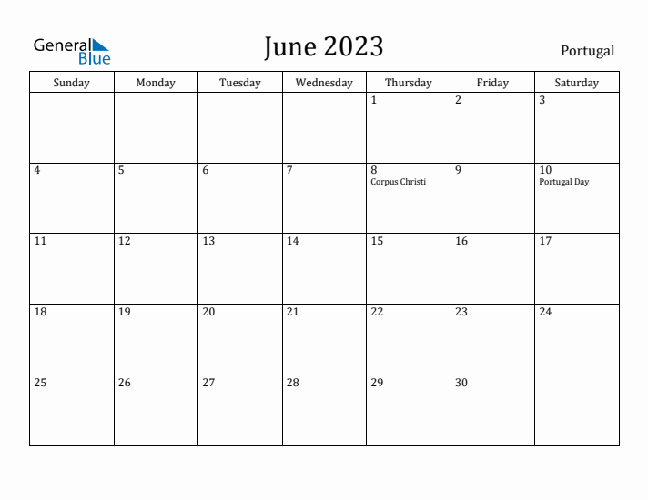 June 2023 Calendar Portugal