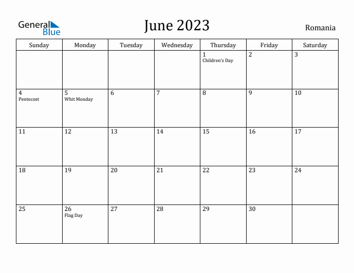 June 2023 Calendar Romania