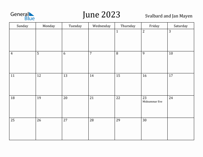 June 2023 Calendar Svalbard and Jan Mayen