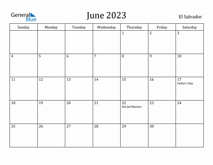 June 2023 Calendar El Salvador