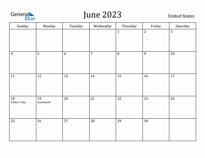 June 2023 Calendar United States