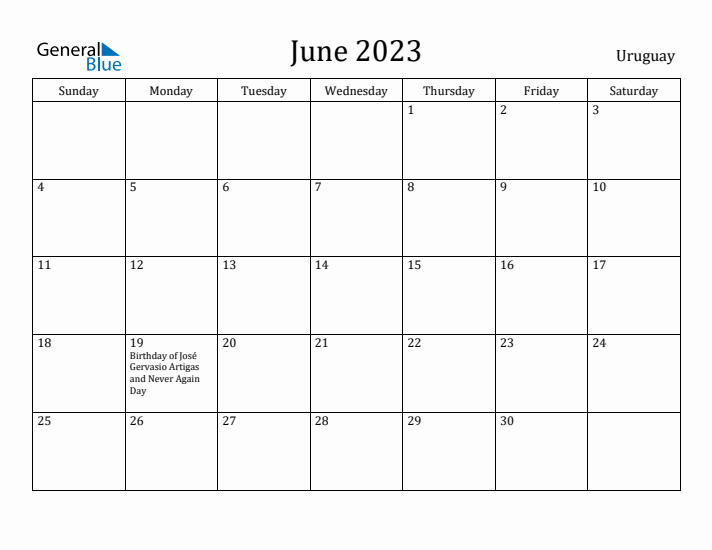 June 2023 Calendar Uruguay