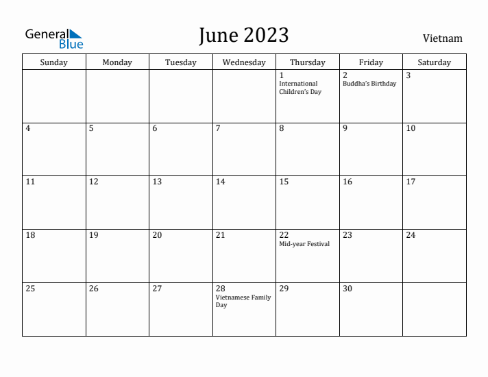 June 2023 Calendar Vietnam