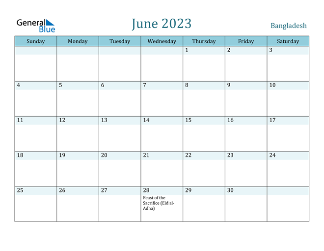 June 2023 Calendar with Holidays in PDF, Word, and Excel