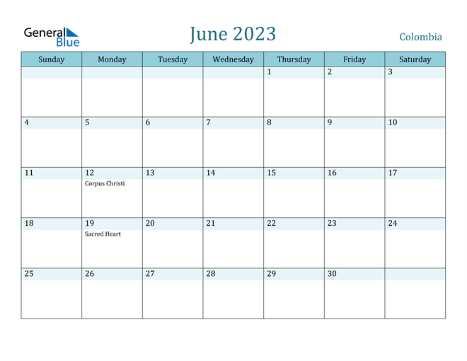 June 2023 Calendar with Holidays in PDF, Word, and Excel