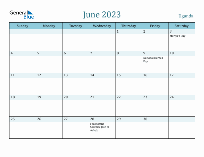 June 2023 Monthly Calendar With Uganda Holidays 3906