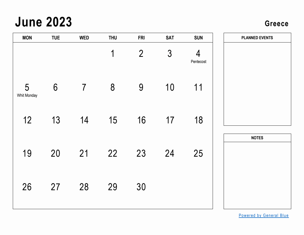 June 2023 Planner with Greece Holidays