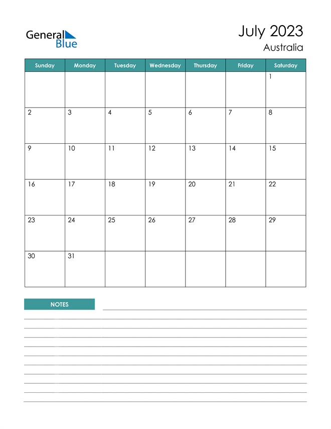 July 2023 Calendar with Australia Holidays