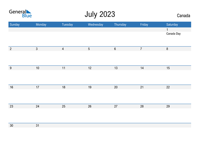 July 2023 Calendar with Canada Holidays