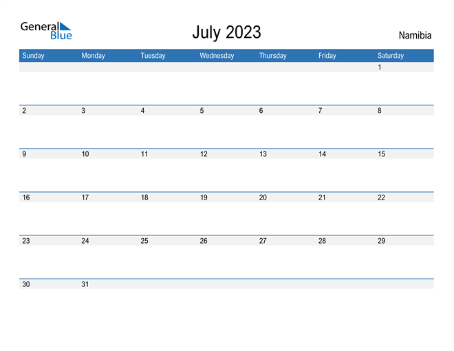 July 2023 Calendar with Namibia Holidays