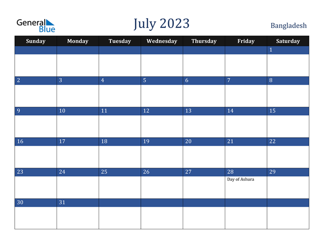 Bangladesh July 2023 Calendar with Holidays