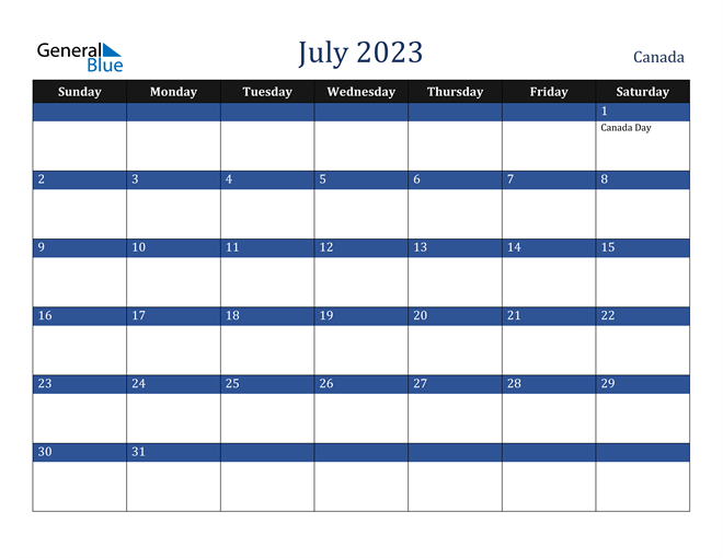 July 2023 Calendar with Canada Holidays