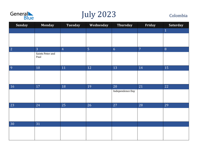 July 2023 Colombia Calendar