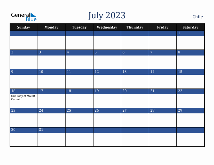 July 2023 Chile Calendar (Sunday Start)