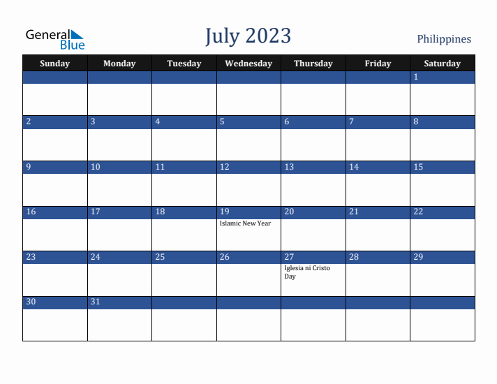 July 2023 Philippines Calendar (Sunday Start)