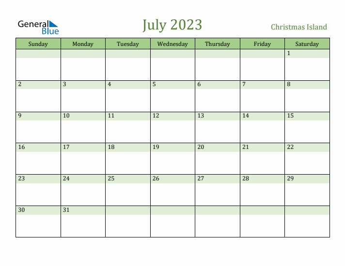 July 2023 Calendar with Christmas Island Holidays