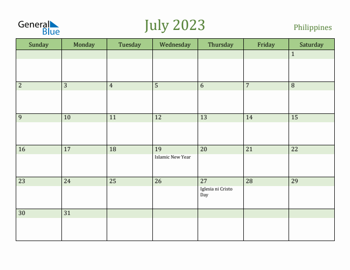 July 2023 Calendar with Philippines Holidays