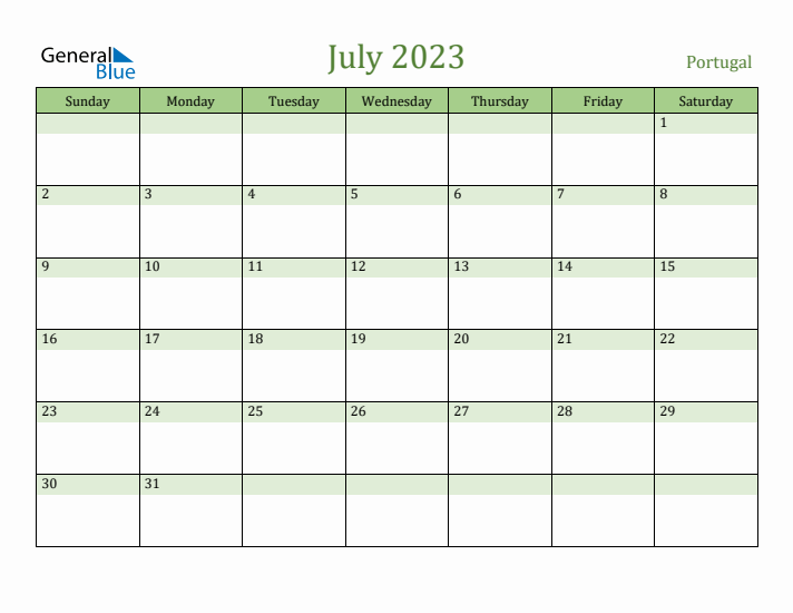 July 2023 Calendar with Portugal Holidays