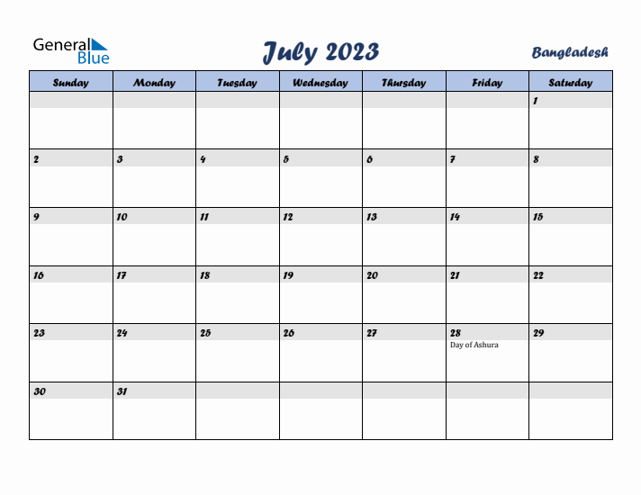 July 2023 Calendar with Holidays in Bangladesh