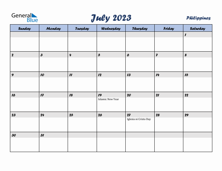 July 2023 Calendar with Holidays in Philippines