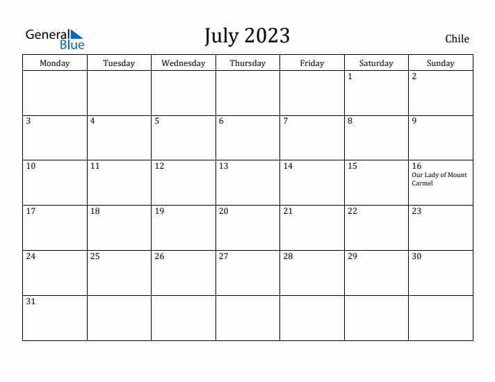 July 2023 Calendar Chile