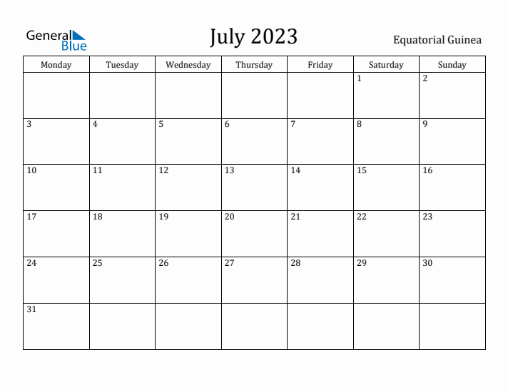 July 2023 Calendar Equatorial Guinea