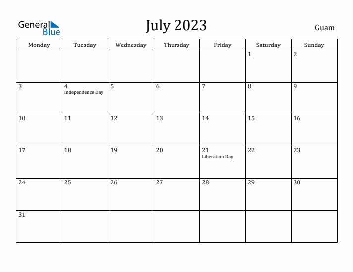 July 2023 Calendar Guam