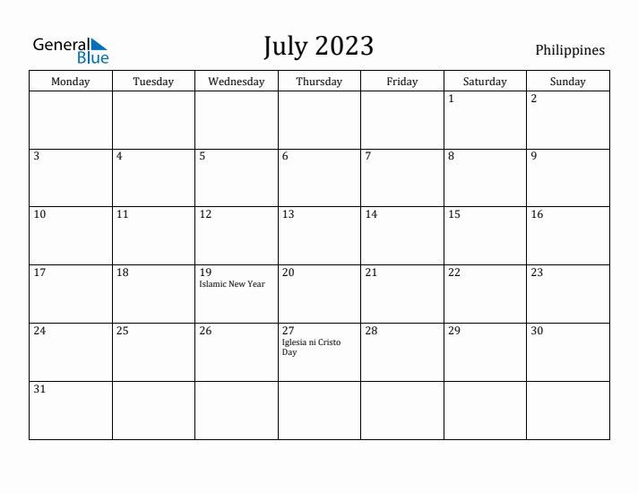 July 2023 Calendar Philippines